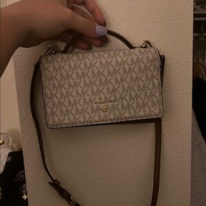 Michael Kors Cream Crossbody Bag with Monogram Pattern